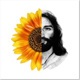 Jesus Christ Sunflower Christian God Faith Flower Posters and Art